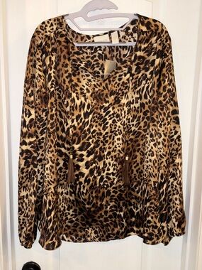 CHICO’s Leopard Print Long Sleeve Women’s Top - Brown